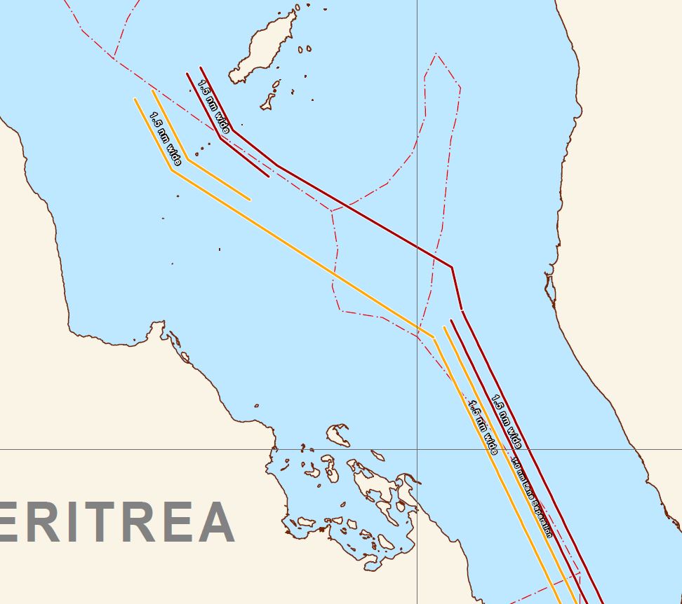 Enlarged image of the BAM TSS West of the Hanish Islands