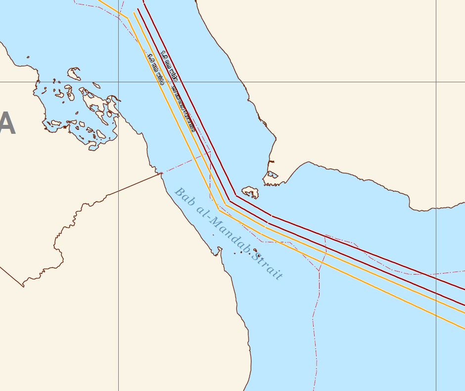 <Enlarged image of two-way route directly connecting the IRTC and the BAM TSS>